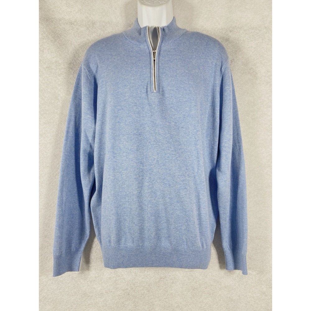 Johnnie-O‎ Sweater Men's Medium Blue Pullover 1/4 Zip Long Sleeve Cotton Silk